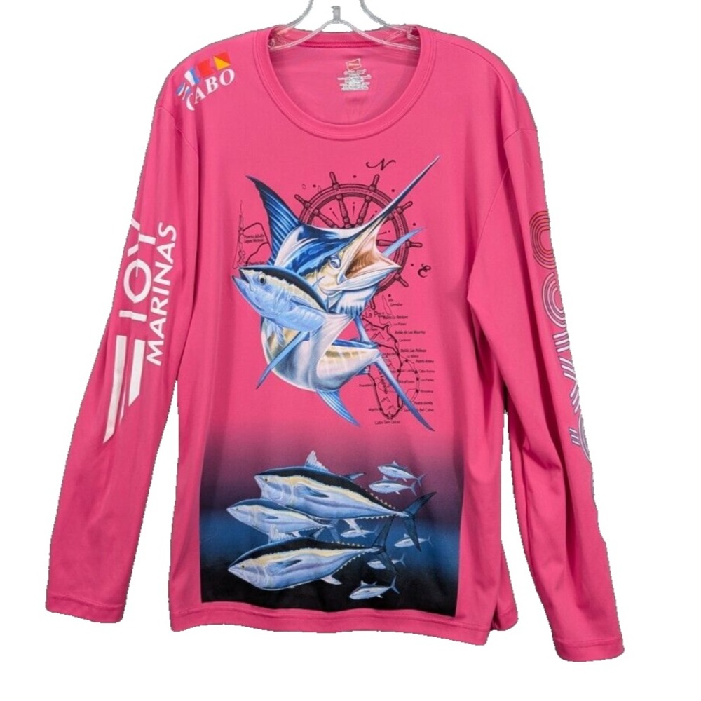 Pink Long Sleeve Fishing Graphic Tee Cabo Mexico